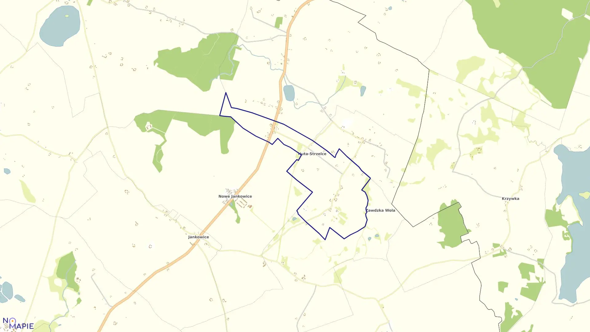 Mapa obrębu Huta Strzelce w gminie Łasin