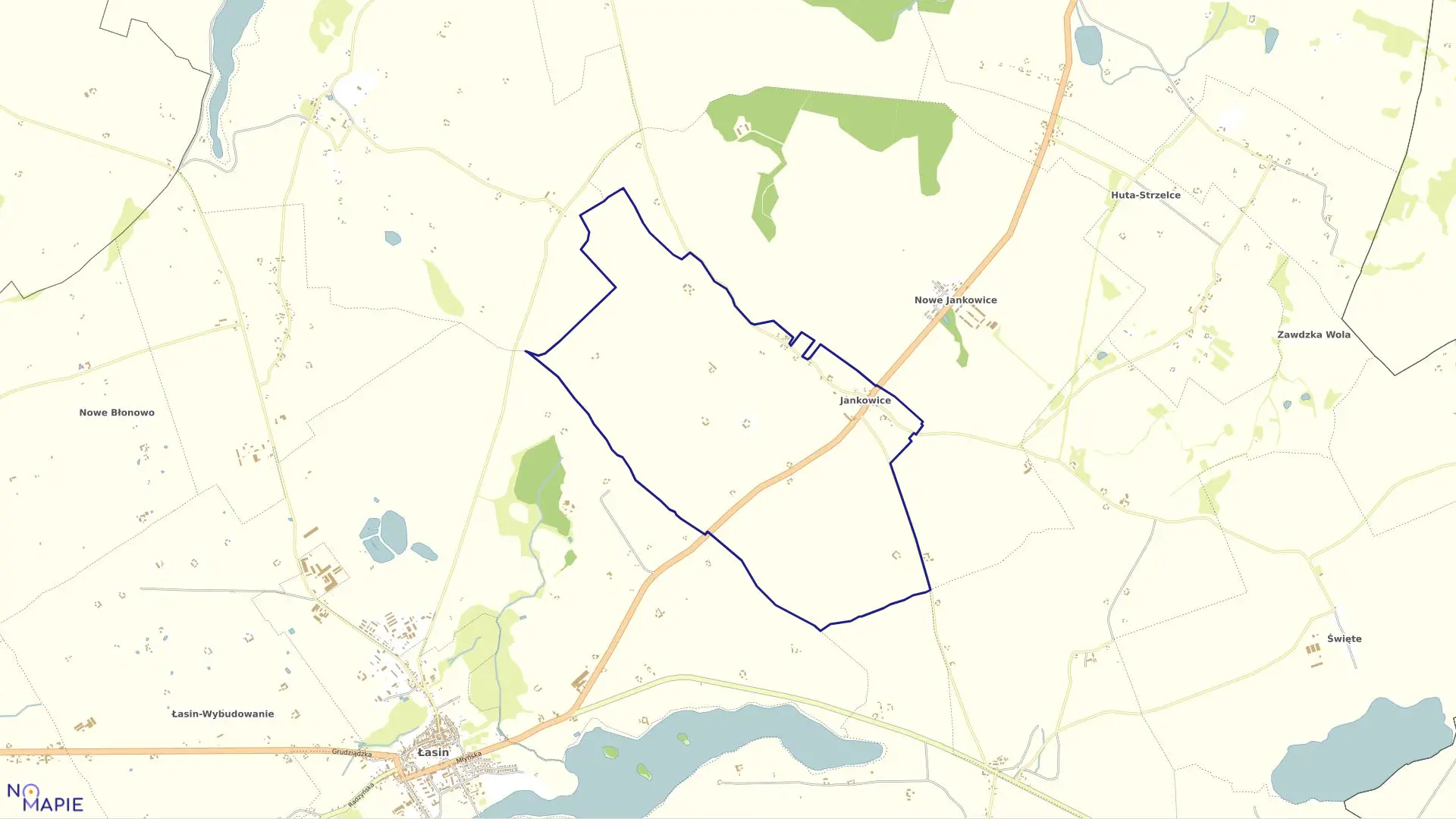 Mapa obrębu Jankowice w gminie Łasin