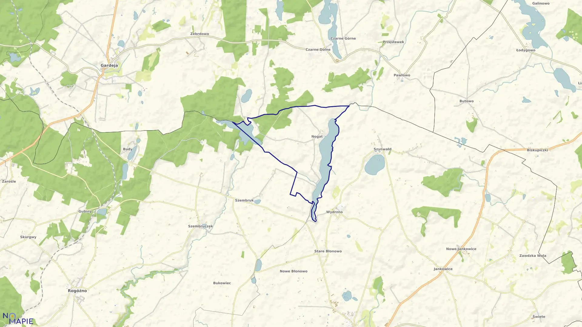 Mapa obrębu Nogat w gminie Łasin