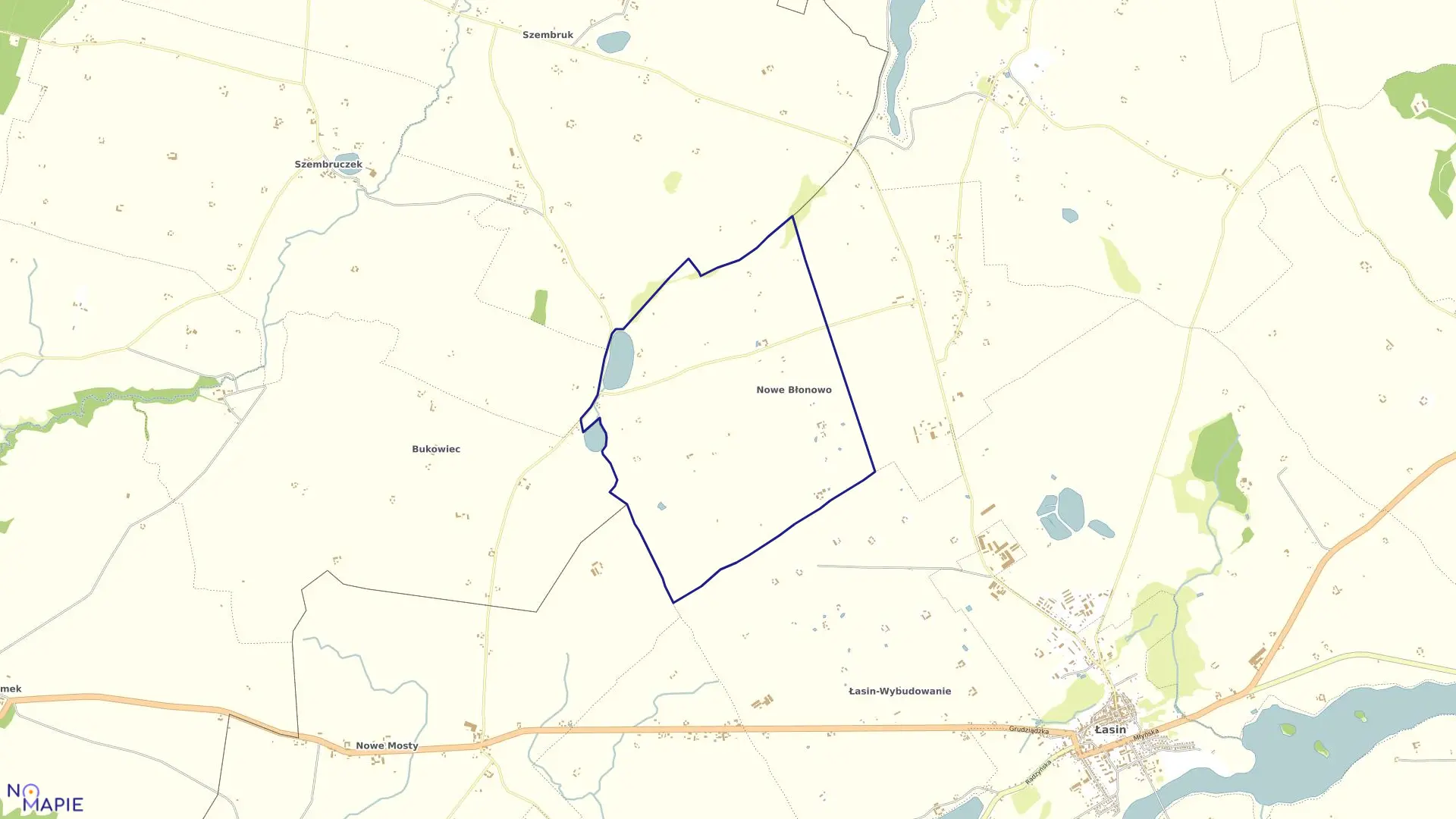 Mapa obrębu Nowe Błonowo w gminie Łasin