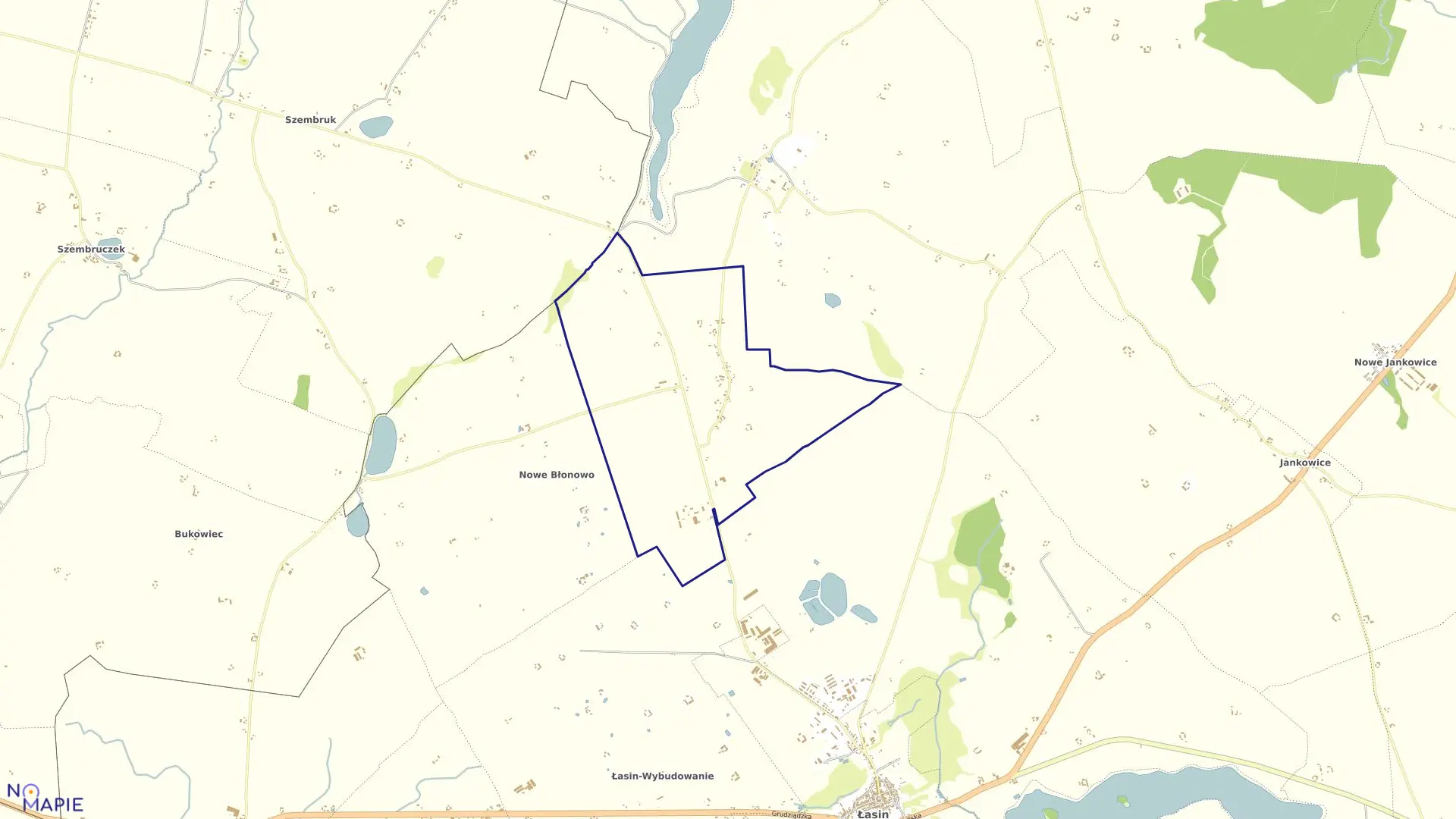 Mapa obrębu Stare Błonowo w gminie Łasin